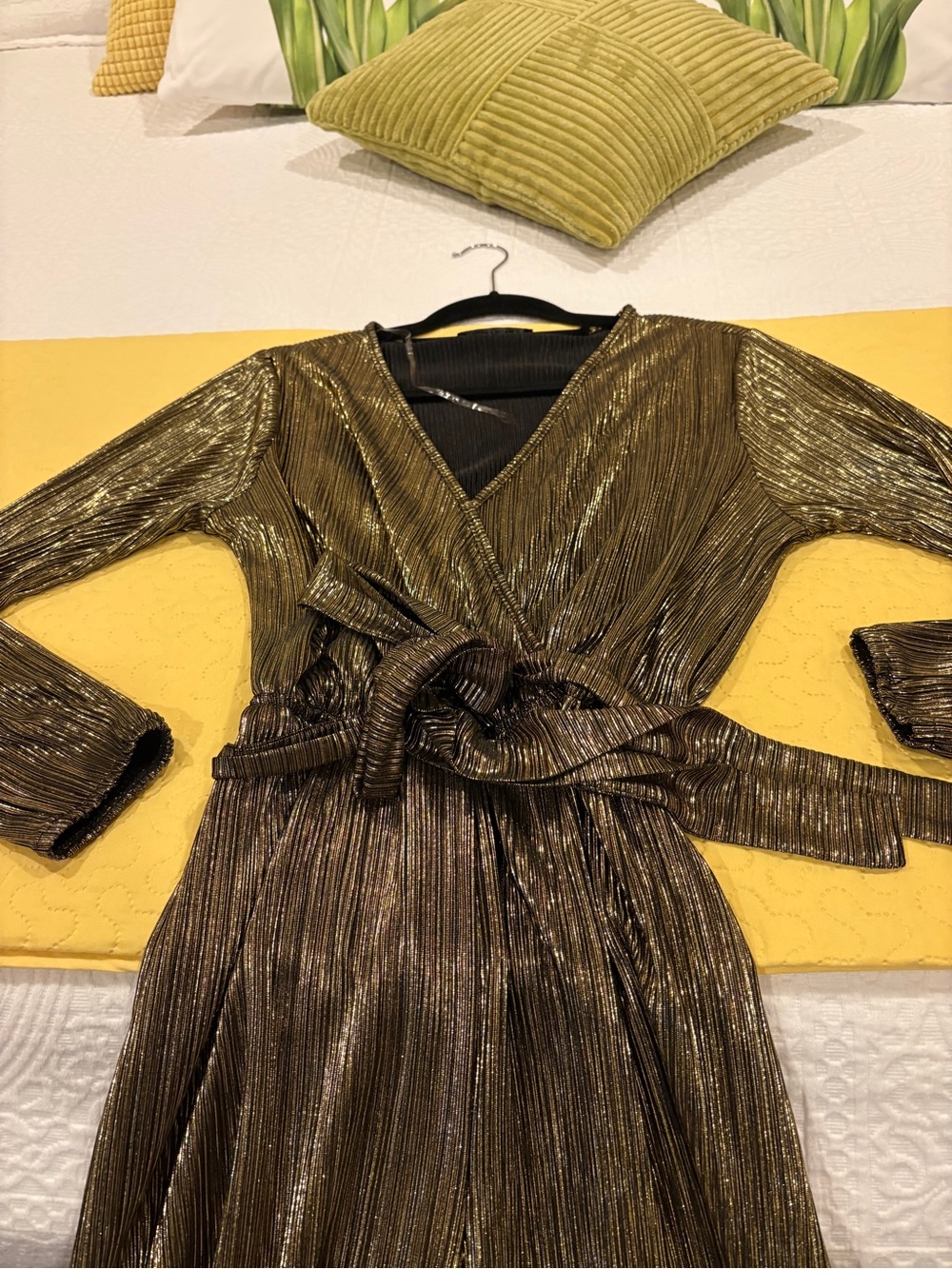 Metallic Gold Wrap jumpsuit with Belt